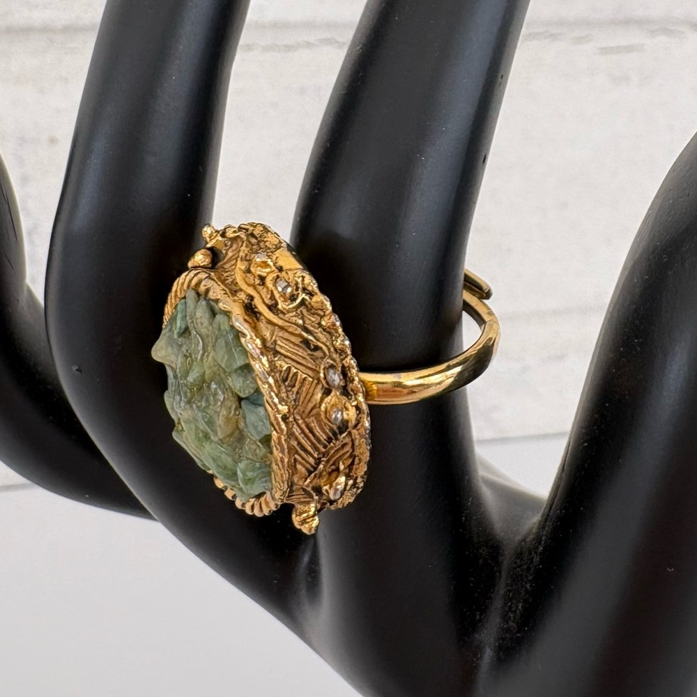 Antique Style Genuine Jade Chip Cluster Ring